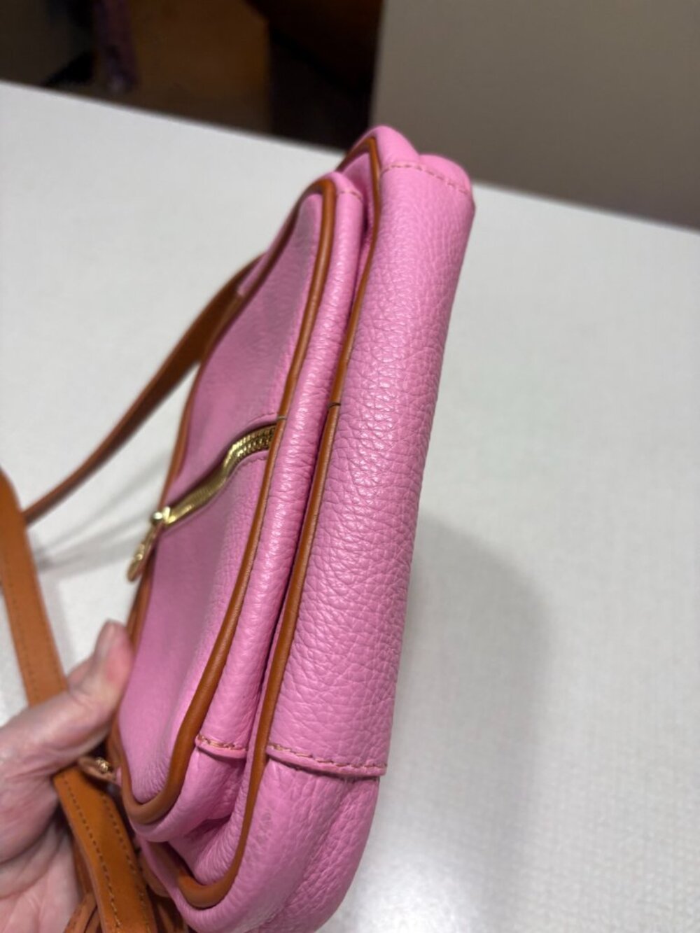 Like New Valentina Genuine Leather (from Italy) Pink and Brown Crossbody - Picture 4 of 8
